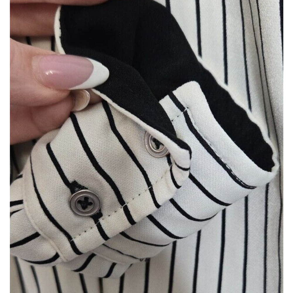 Rachel Zoe Womens Button Up Shirt Plus 2X White Black Striped Long Sleeve Blouse - Picture 6 of 8